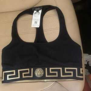 Versace Greca Border Scoop Bralette Medusa Logo Cotton Black/Gold Sz 5 Authentic